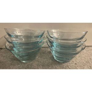 Vintage Libbey Aqua Blue Saturn Ripple Optic Snack Bowls  #1672